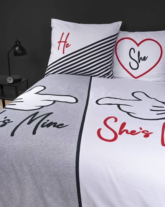 4103 A Holland 129 Pościel bawełniana He`s Mine She`s Mine Detexpol szary/biały